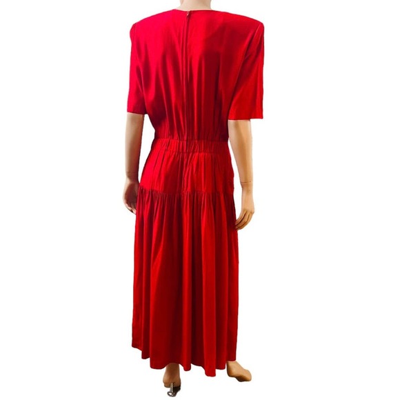 Vintage 80s David Benjamin Collection Red Maxi Dress Short Sleeves Fit M/L - Picture 2 of 12